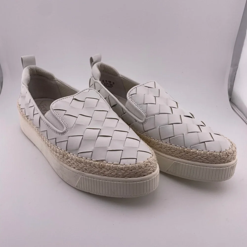 Franco Sarto White Woven Leather Platform Espadrille Slip On Sneakers Women's 8M